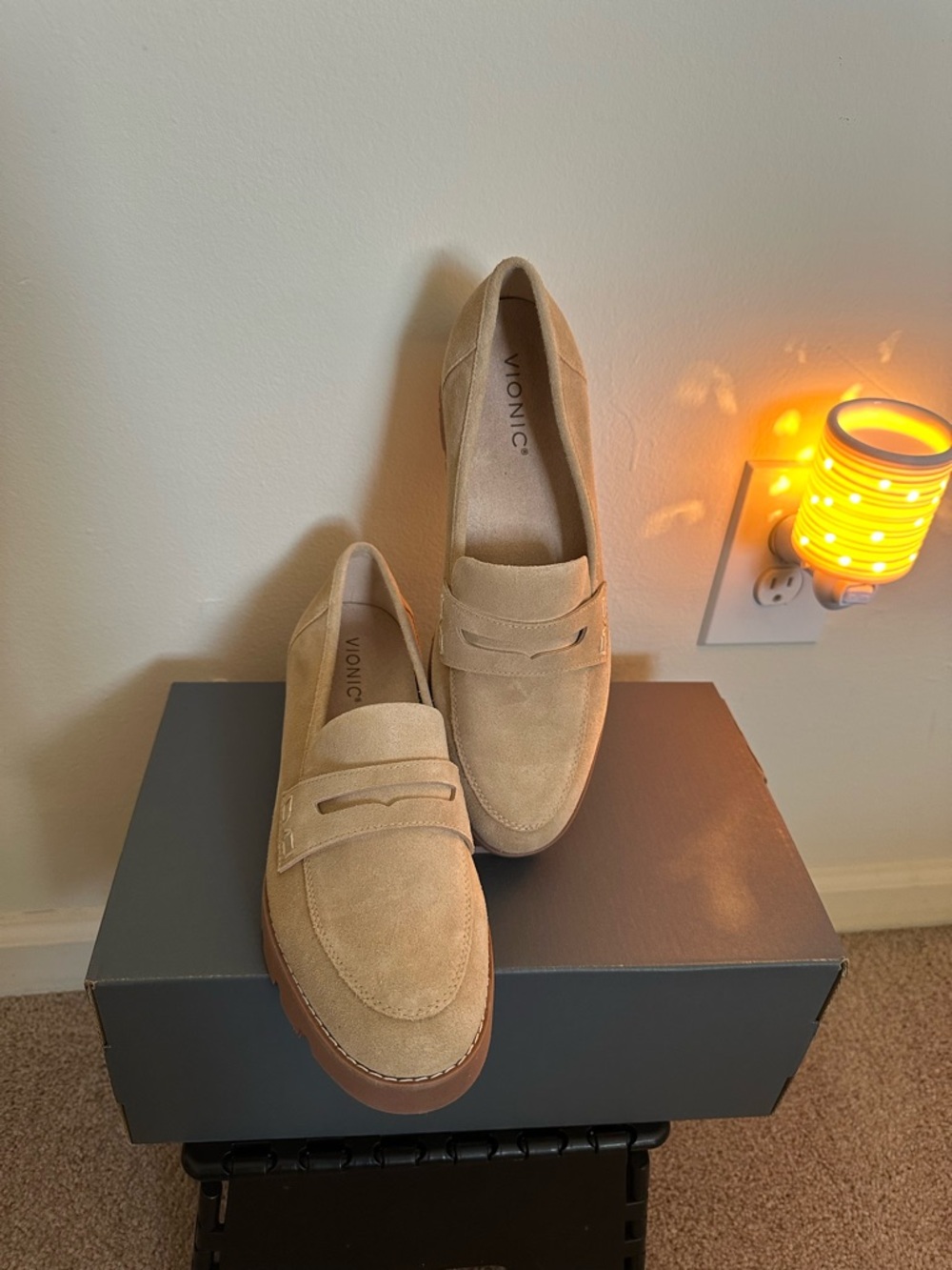 Vionic Beige Suede Penny Loafers for Women